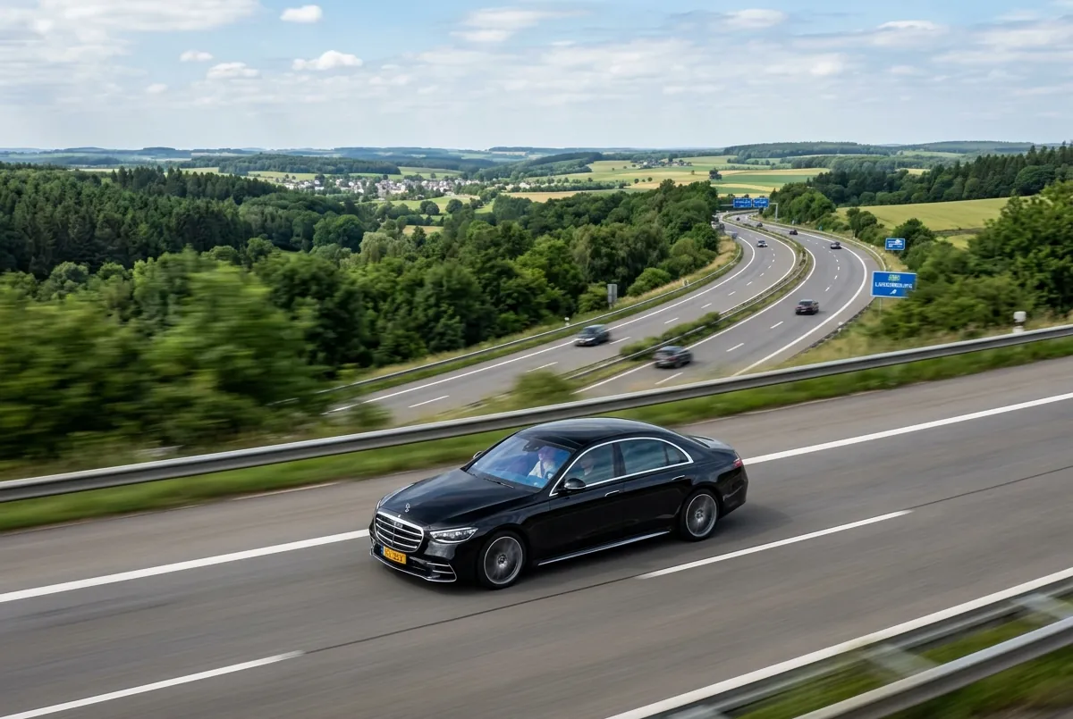 Executive sedan on European highway